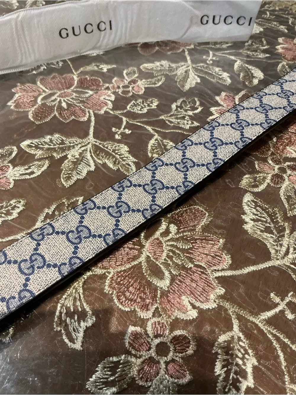 Gucci GG Monogram Belt with Navy snakeskin